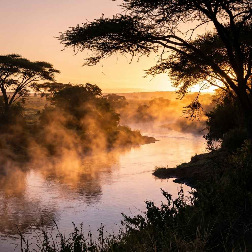 Golden morning mist over the Mara River